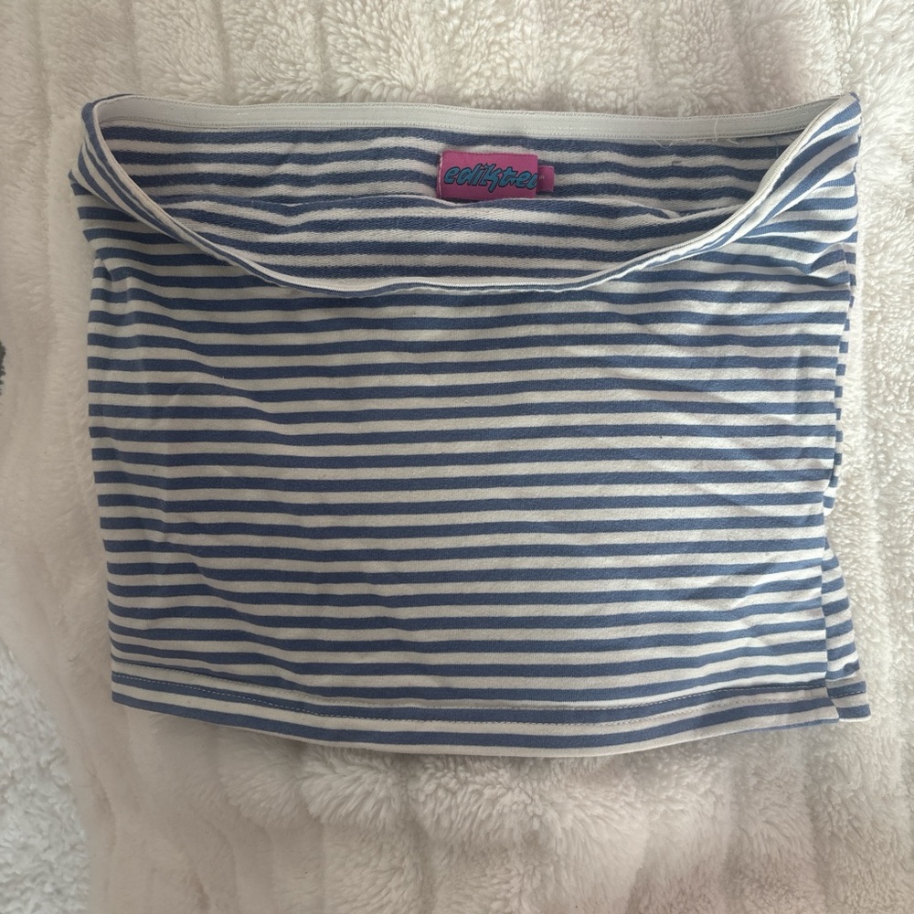 Edikted Blue and White Striped Crop Top